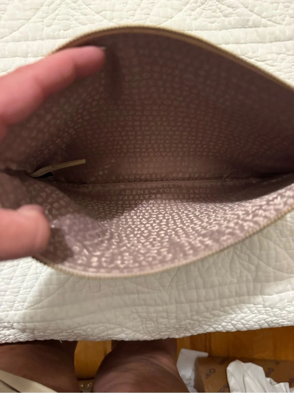 Kate Spade Leather Zip Pouch beige